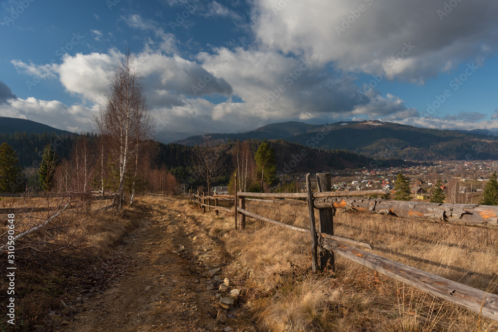 A snowless winter in the Ukrainian Carpathian Mountains with warm weather not appropriate for this season.