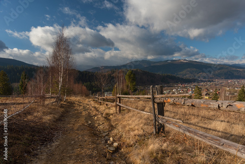 A snowless winter in the Ukrainian Carpathian Mountains with warm weather not appropriate for this season.