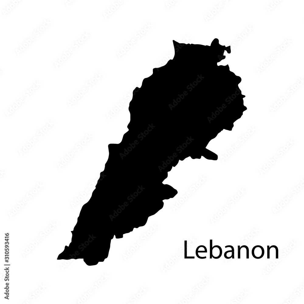 Lebanon map vector, isolated on white background. Black map template, flat earth. Simplified, generalized world map with round corners.