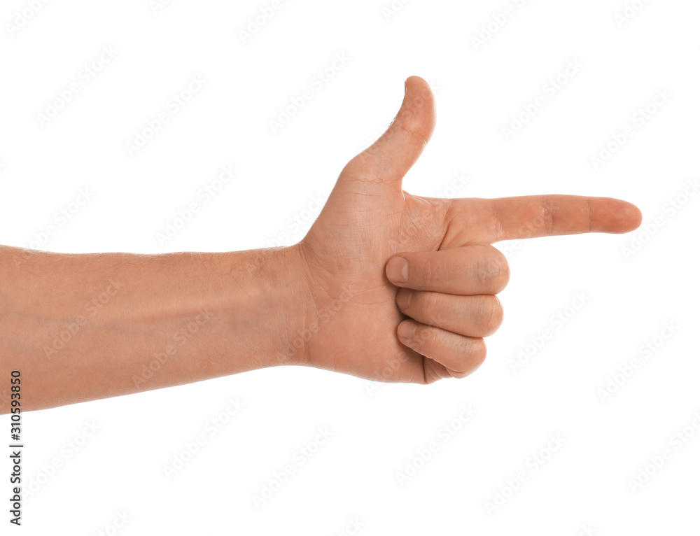 Man making frame with hand on white background, closeup