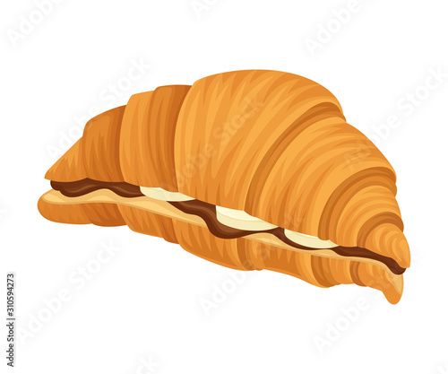 Croissant Stuffed with Chocolate Paste and Sliced Banana Vector Illustration