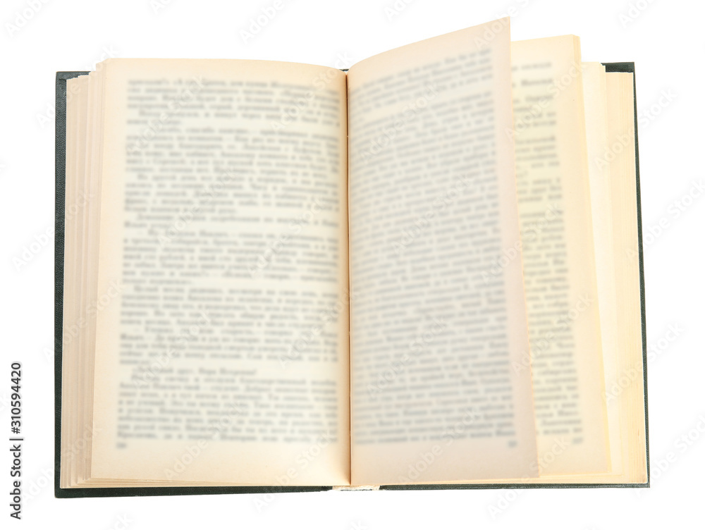 Open old hardcover book isolated on white, top view Open old hardcover book isolated on white, top view