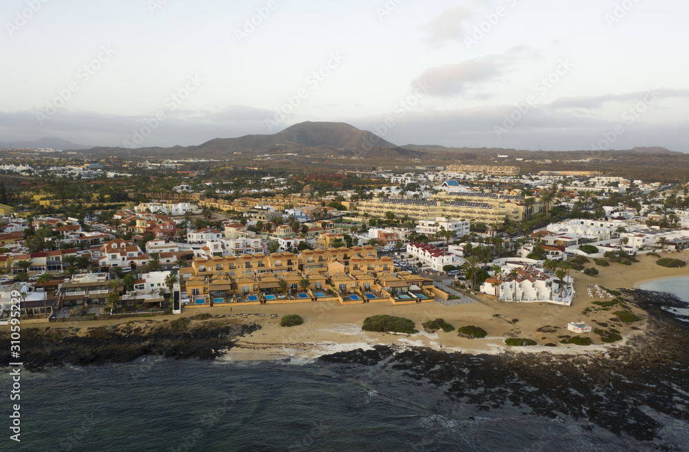 Corralejo Fuerteventura coastline with hotels and apartments