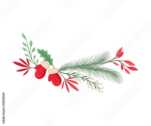 Winter Plant Elements Gathered in Vector Decorative Composition