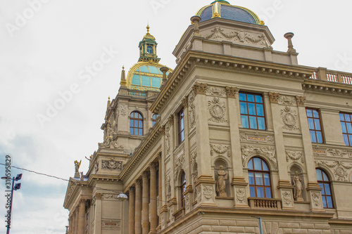 Facade of the Historical Building of the National Museum of Prague (NM, Národní muzeum), one of the most important buildings in Prague, Czech Republic, located in Wenceslas Square