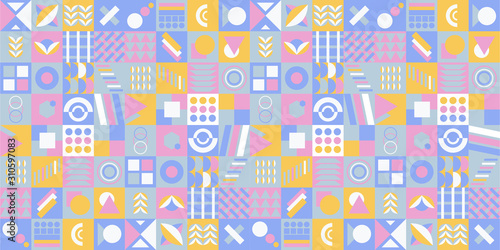 Memphis Simple Pastel Purple Abstract Circle Line Rectangle Box Arrow Cross Mountain River Pie Egypt Basic Shape Background For shirt