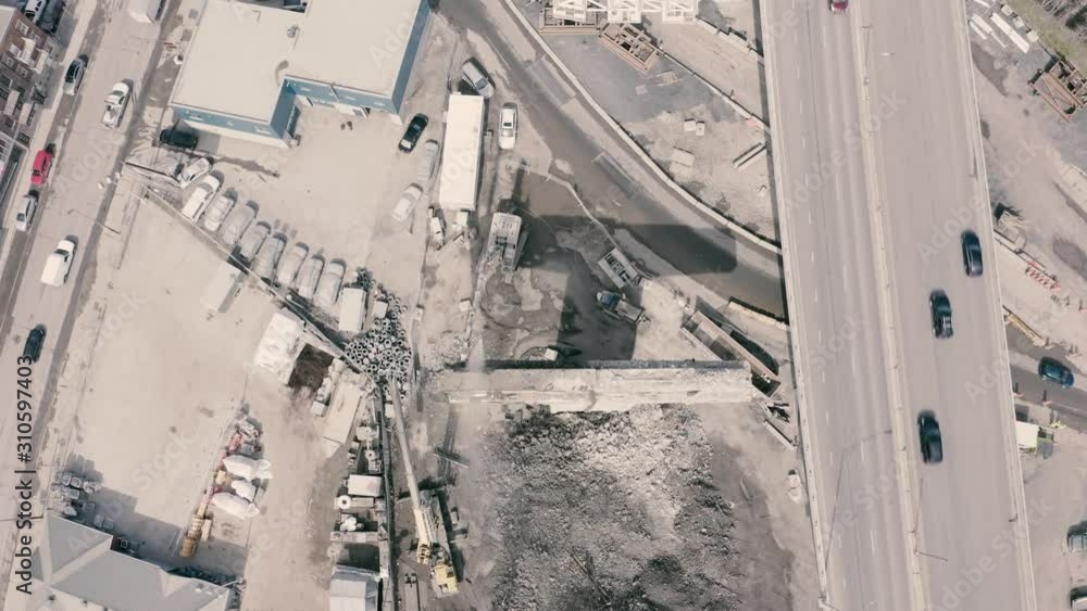 4K Concrete City Bridge Destruction Landscape Drone Birds eye view_001 4K Concrete City Bridge Destruction Landscape Drone Birds eye view_001