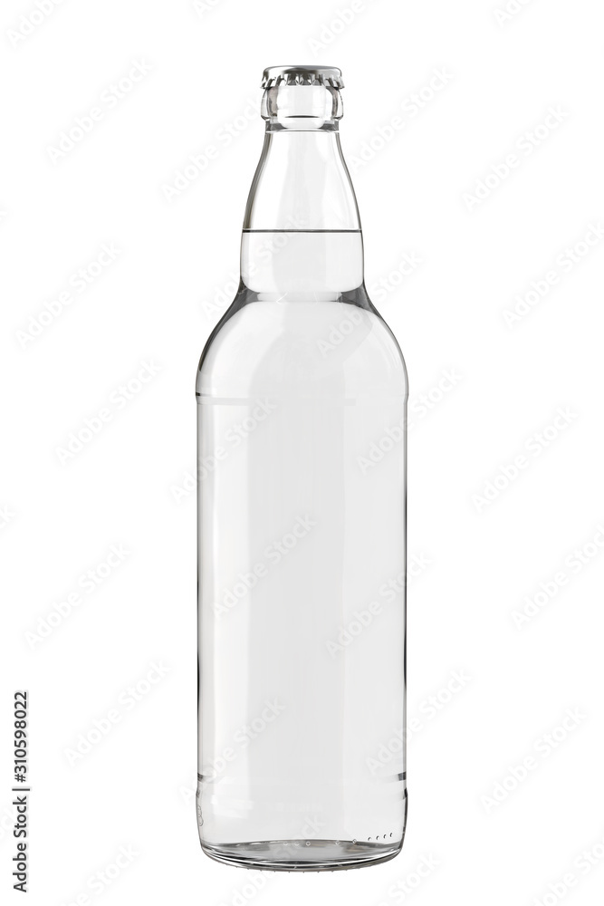 White Clear 22 oz Beer Bottle Isolated on White Background. 3D Close Up Illustration.