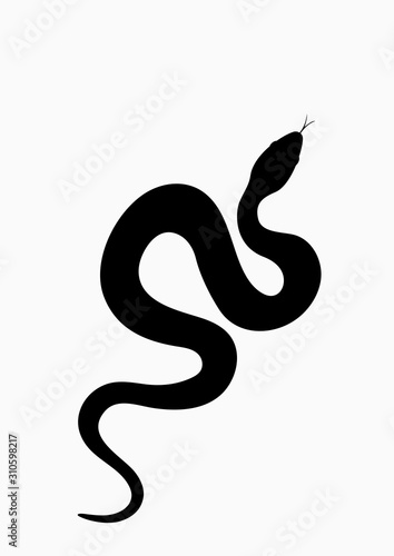 Black silhouette snake. Isolated symbol or icon snake on white background. Abstract sign snake. Vector illustration
