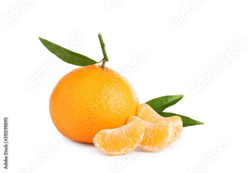 Fresh ripe juicy tangerines isolated on white