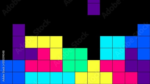 Multicolored falling blocks, abstract background geometric pixel art