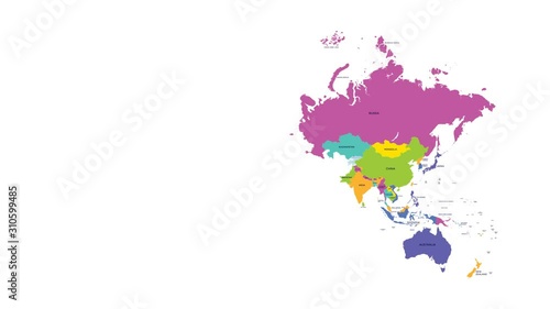 High detailed color world map, country animation