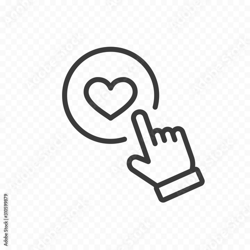 Heart click cursor icon isolated on transparent background. Vector hand pointer clicking love symbol. Valentine's Day sign..