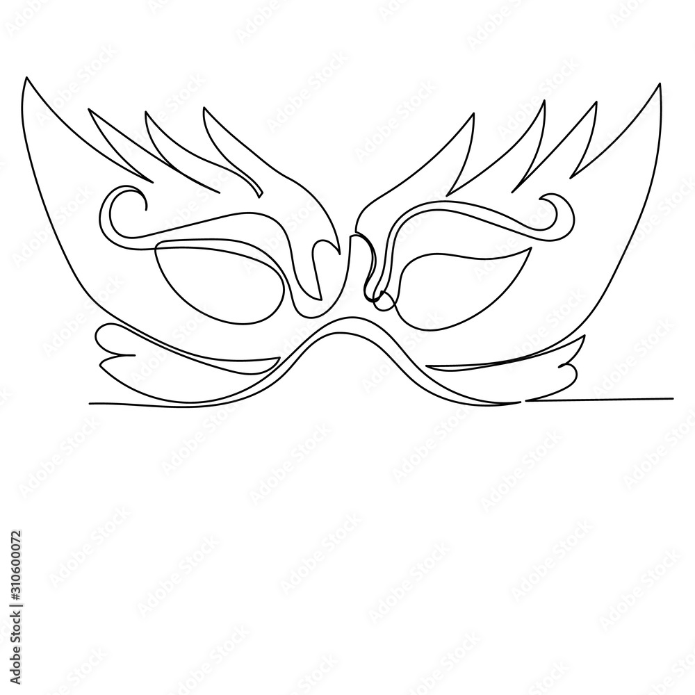 isolated, one continuous line drawing of a carnival mask, sketch, minimalism design isolated, one continuous line drawing of a carnival mask, sketch, minimalism design