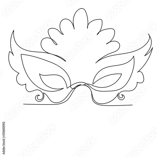 isolated, drawing with one continuous line carnival mask, sketch