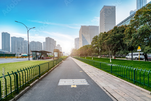 Road and Modern Architecture Office Building in Hangzhou Financial District