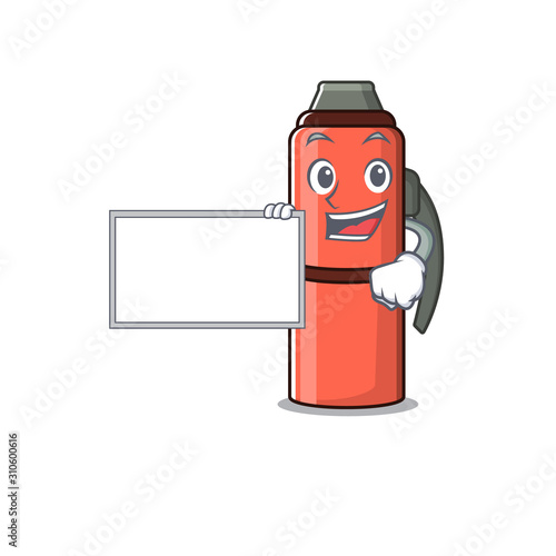 Thermos bottle Scroll with board cartoon mascot design style