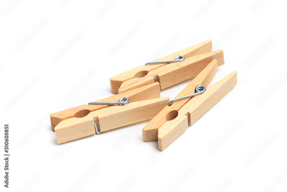 Brown wood clothes peg or clothespin on white background. - Image Brown wood clothes peg or clothespin on white background. - Image