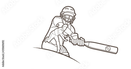 Group of Cricket players action cartoon sport graphic vector.