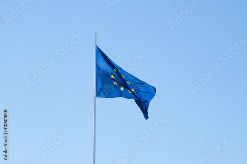 European flag, Rome Fiumicino International Airport. Rome, Italy - June, 2019