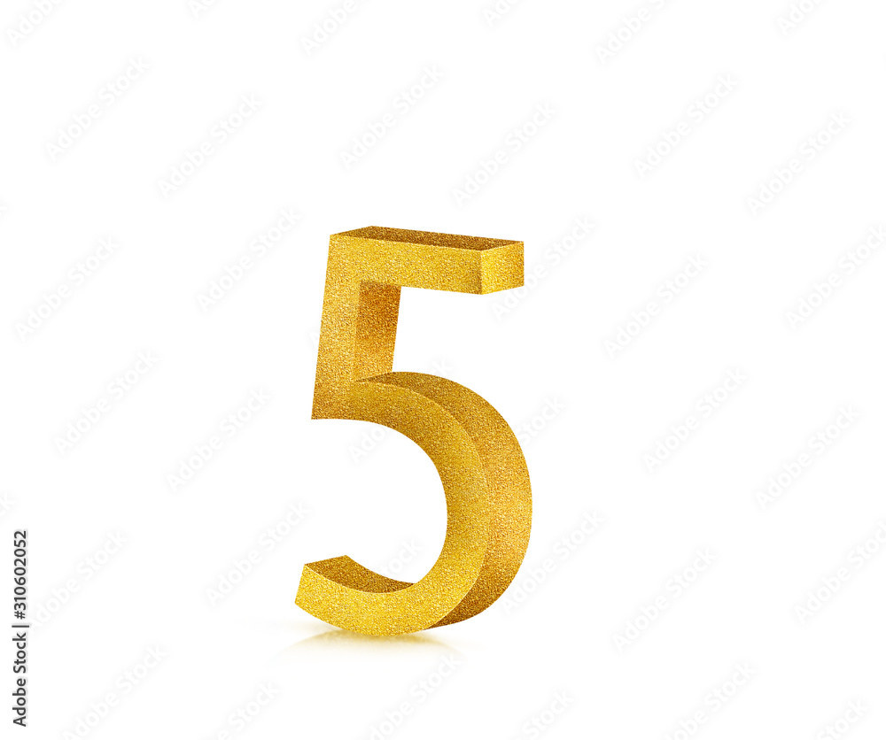 GOLDEN ALPHABETIC LETTERS AND NUMBERS 3D ILLUSTRATION GOLDEN NUMBER 5 GOLDEN ALPHABETIC LETTERS AND NUMBERS 3D ILLUSTRATION GOLDEN NUMBER 5