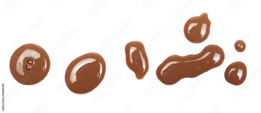 Fototapeta premium Set chocolate milk puddle isolated on white background