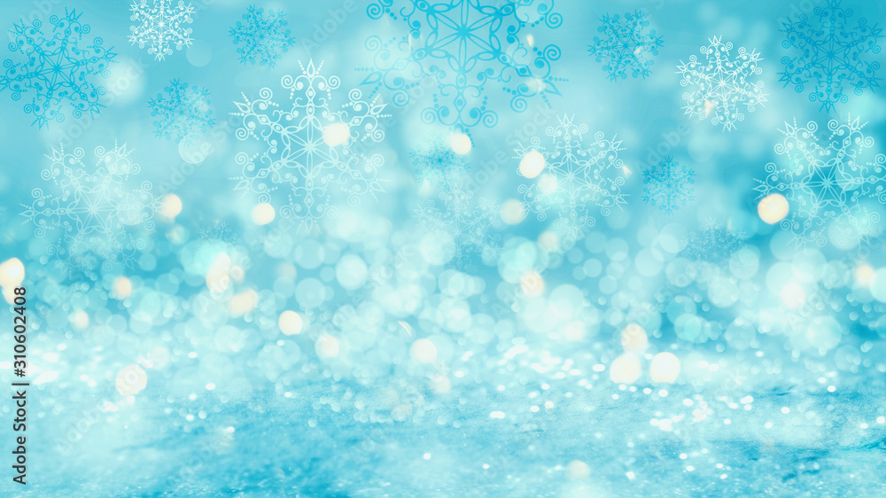 Brilliant festive winter background with neon glow. Falling snowflakes, blurry lights. Magic particles Brilliant festive winter background with neon glow. Falling snowflakes, blurry lights. Magic particles