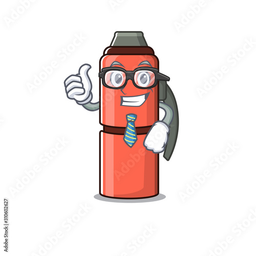 Cool Businessman thermos bottle Scroll cartoon character with glasses
