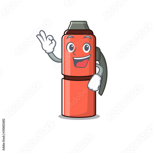 Thermos bottle Scroll mascot design making an Okay gesture