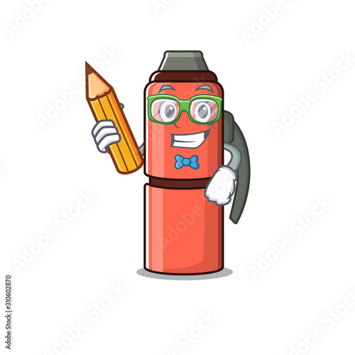 Cool smart Student thermos bottle Scroll character holding pencil