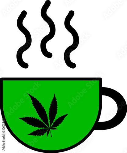 Green hot coffee mug with weed leaf.