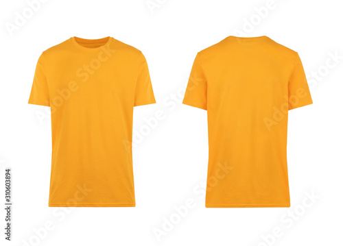 orange t-shirt, front and back view