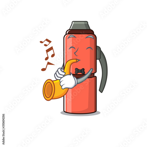 Thermos bottle Scroll cartoon character design performance with trumpet