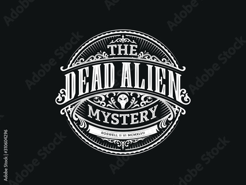 White on black background vector design about Roswel UFO accident in 1947
