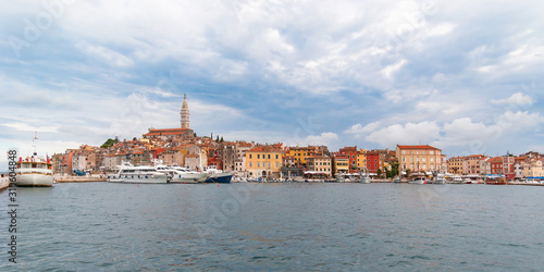 View from the Adriatic Sea to the old town of Rovinj. Istria, Croatia