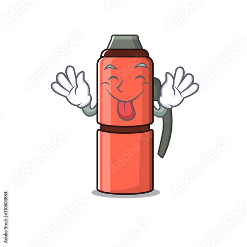 Funny face thermos bottle Scroll mascot design with Tongue out