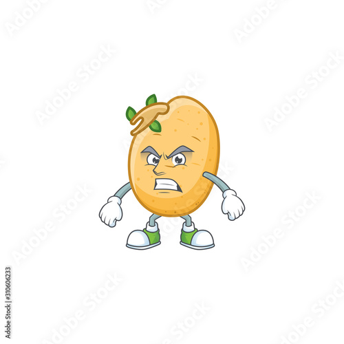 Picture of sprouted potato tuber cartoon character with angry face