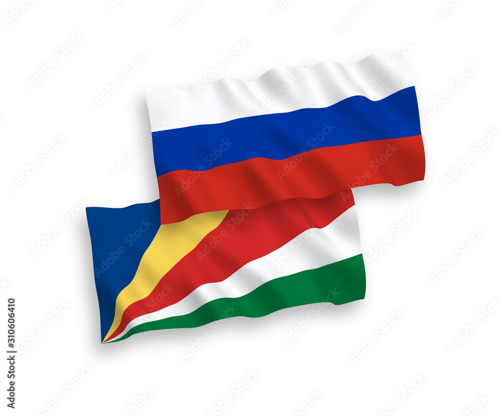 Fototapeta premium Flags of Seychelles and Russia on a white background