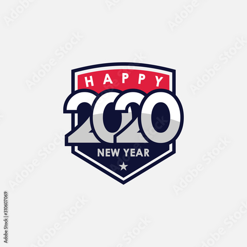Happy New Year 2020 logo text design. Cover of business diary for 2020 with wishes. Brochure design template, greeting card, banners. Vector illustration. Isolated on white background.