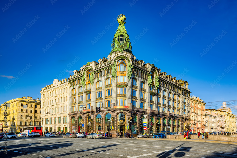 Saint Petersburg, Russia - November 07, 2019:  Famous House in Saint Petersburg-Singer House. Russia.