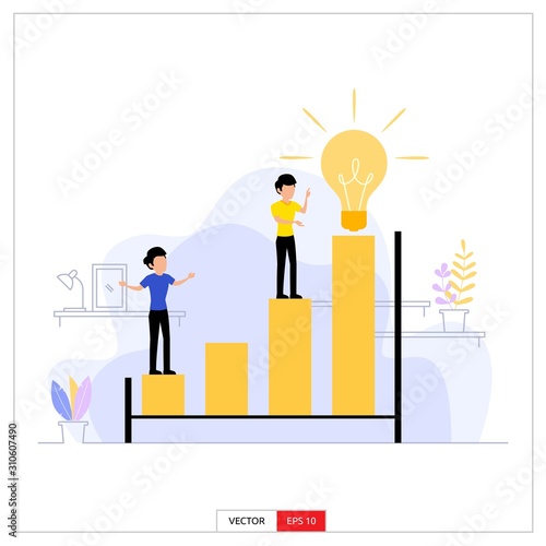 two men are looking for the most up-to-date and high business ideas. Vector illustration flat design style.