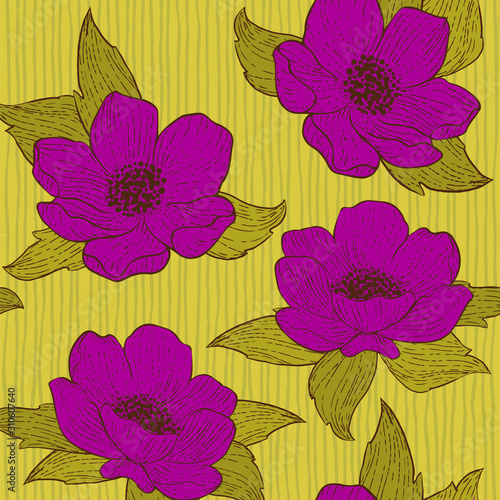 Garden peony. Seamless  hand-painted  watercolor pattern. Vector background