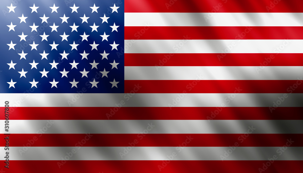 Fototapeta premium American flag of United States of America- waving flag, silky texture illustrated