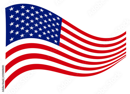 American flag of United States of America- waving flag on a white background, illustrated