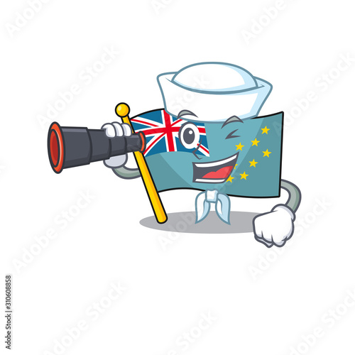 happy Sailor flag tuvalu Scroll cartoon design with binocular photo