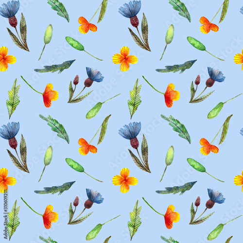 wildflowers watercolor floral wrapping background seamless pattern