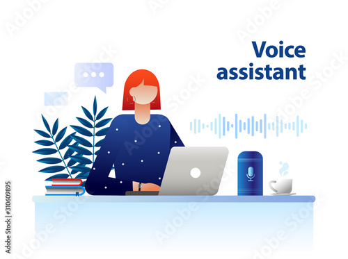 Smart speaker, voice assistant. Voice activated digital assistants and customer self customer service experience concept. Vector 3d illustration isolated on white background