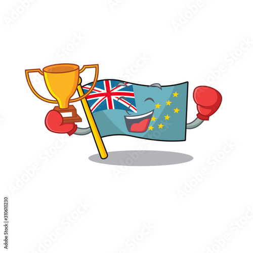 Super cool Boxing winner flag tuvalu Scroll in mascot cartoon design