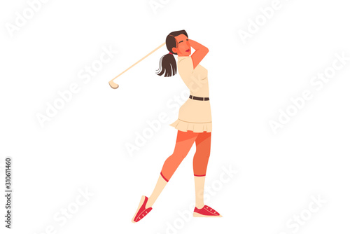 Vector illustration of female golf player