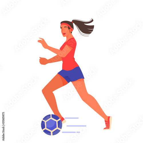 Soccer or football female player running with ball